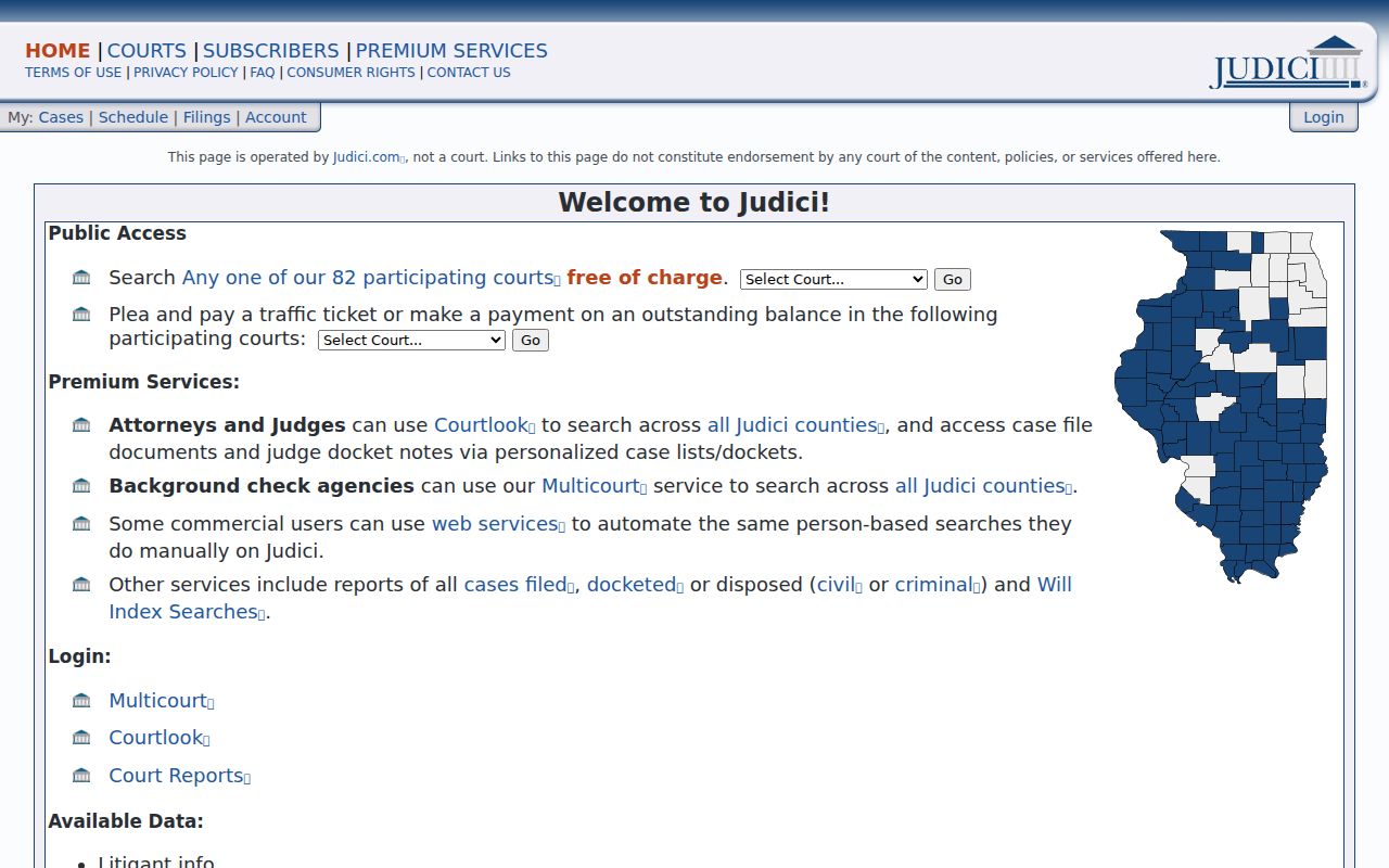 Judici search interface for Henderson County criminal case records